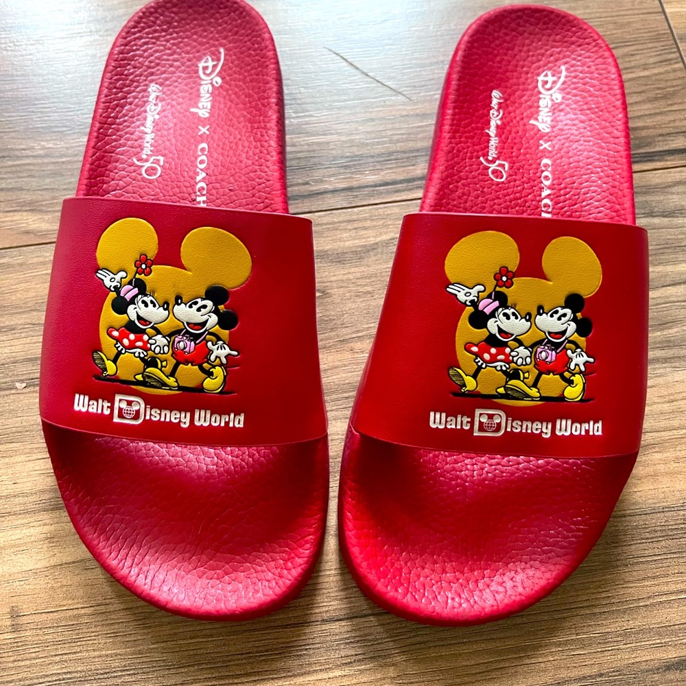 Disney x coach red slides size 7